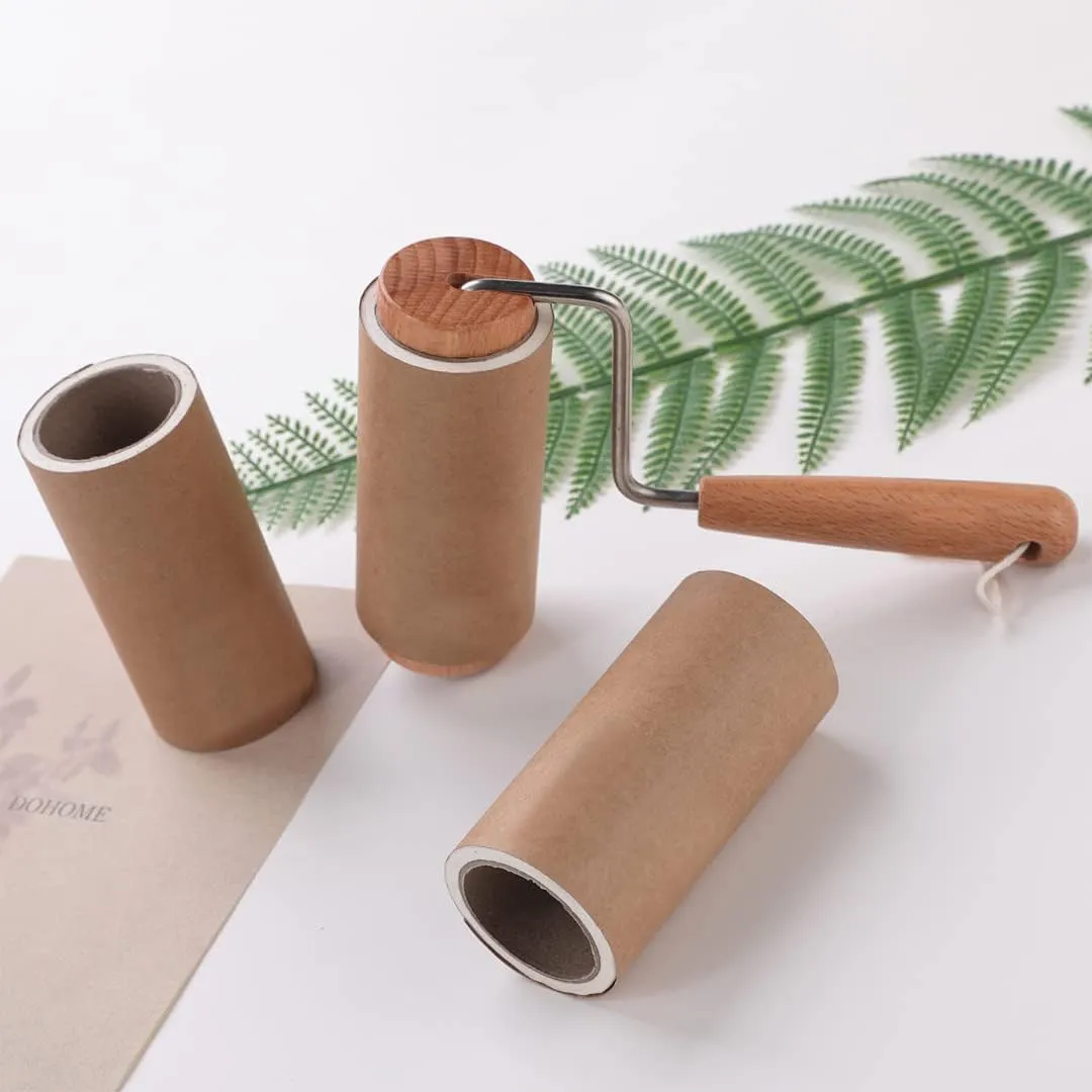 Kuber Industries Lint Roller | Wooden Lint Remover for Clothes | Pet Hair Roller | Sticky Lint Remover | 3 Roller   6 Replacement Rolls -Total 540 Sheets | Pack of 3 | Brown