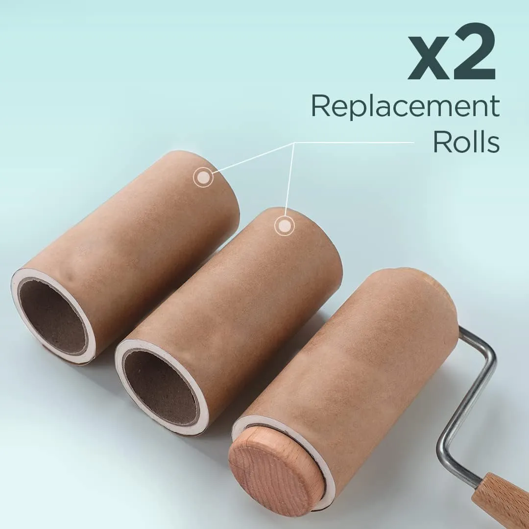 Kuber Industries Lint Roller | Wooden Lint Remover for Clothes | Pet Hair Roller | Sticky Lint Remover | 3 Roller   6 Replacement Rolls -Total 540 Sheets | Pack of 3 | Brown