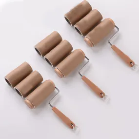 Kuber Industries Lint Roller | Wooden Lint Remover for Clothes | Pet Hair Roller | Sticky Lint Remover | 3 Roller   6 Replacement Rolls -Total 540 Sheets | Pack of 3 | Brown