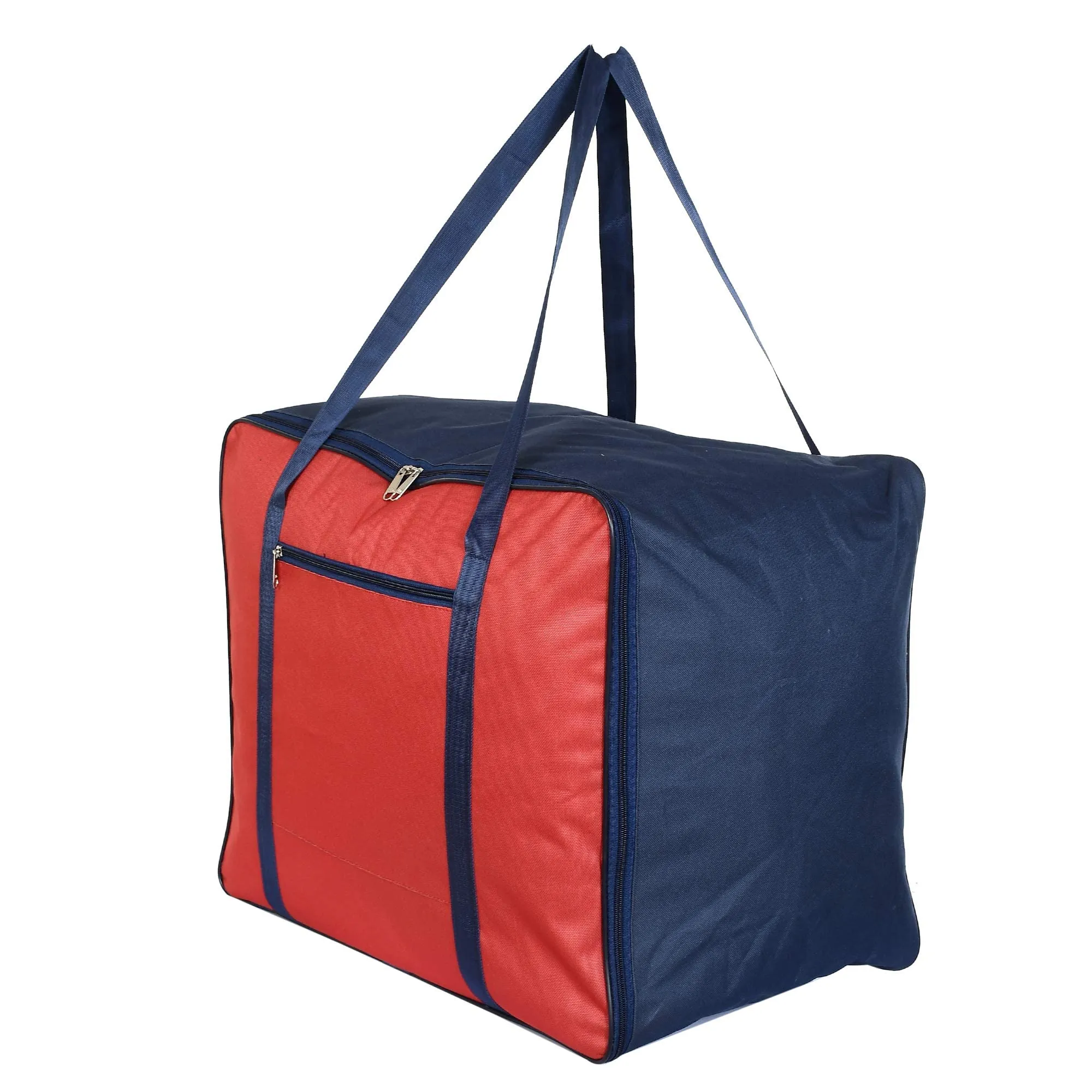 Kuber Industries Small Size Lightweight Foldable Rexine Jumbo Underbed Storage Bag With Zipper And Handle (Red & Royal Blue)