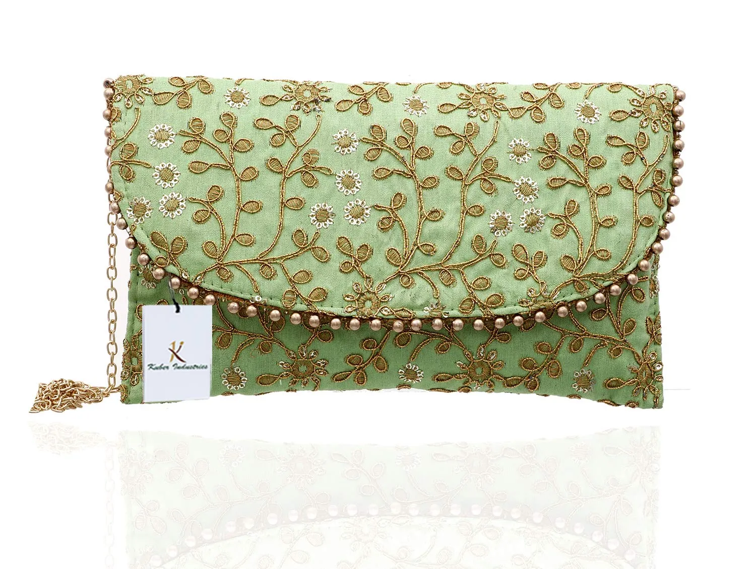 Kuber Industries Women's Handcrafted Embroidered Clutch Bag Purse Handbag for Bridal, Casual, Party, Wedding (Green) CTKTC034510