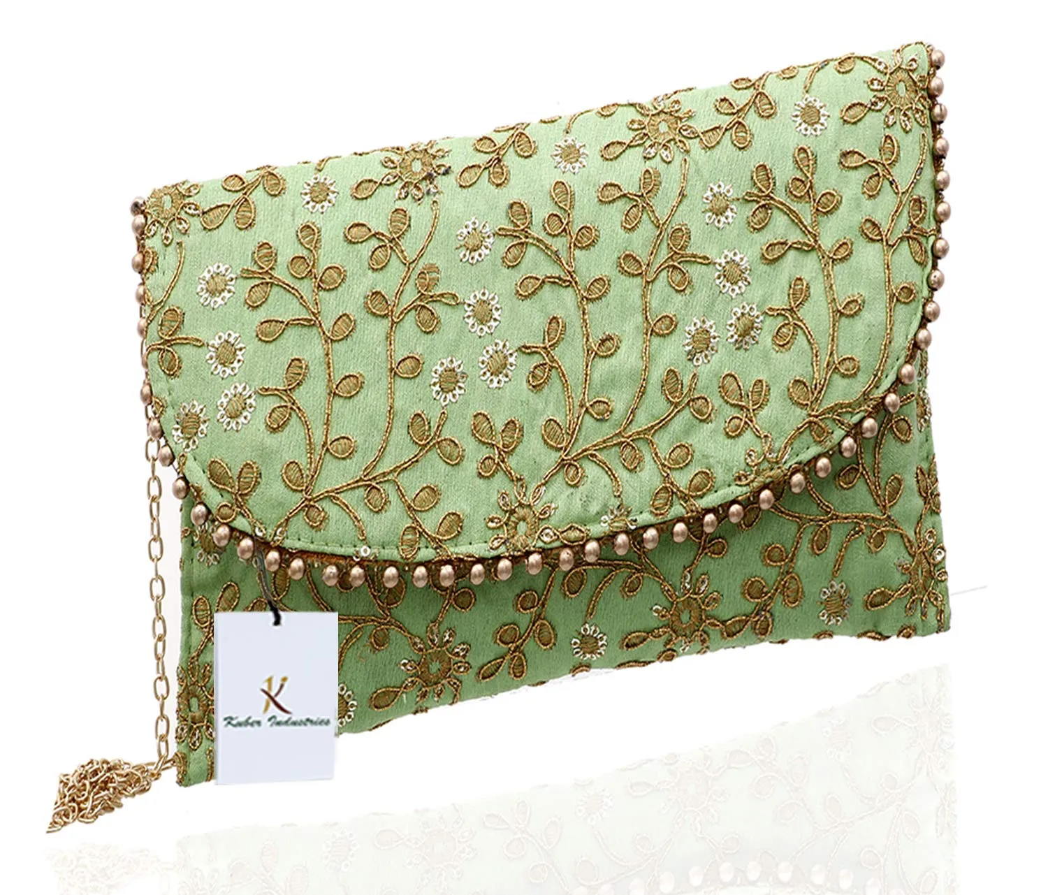 Kuber Industries Women's Handcrafted Embroidered Clutch Bag Purse Handbag for Bridal, Casual, Party, Wedding (Green) CTKTC034510