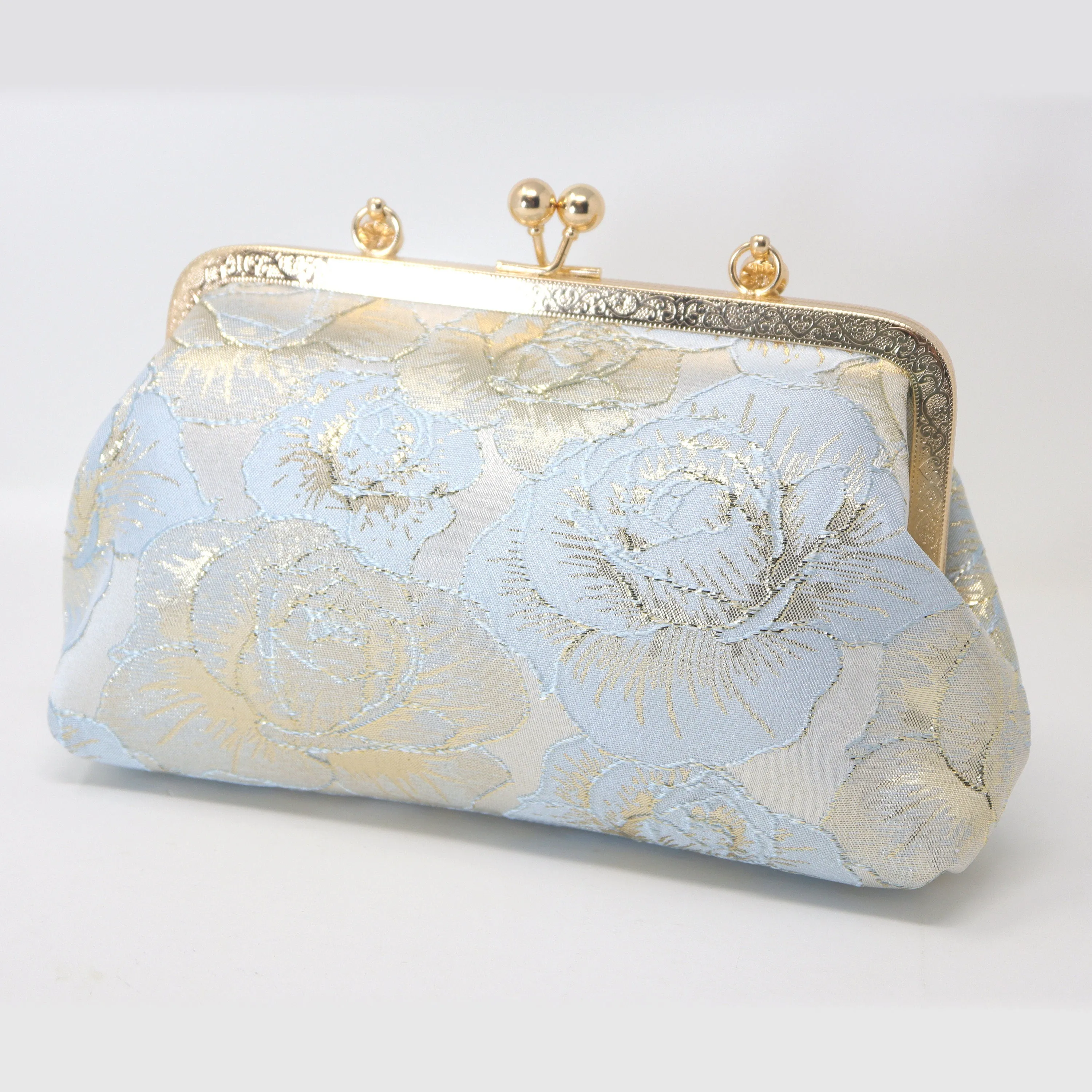 Light Blue Shimmering Gold Rose Floral Wedding Bag, Statement Bag, Evening Clutch, Wedding Clutch, Bridal Clutch, White Cross Body Bag