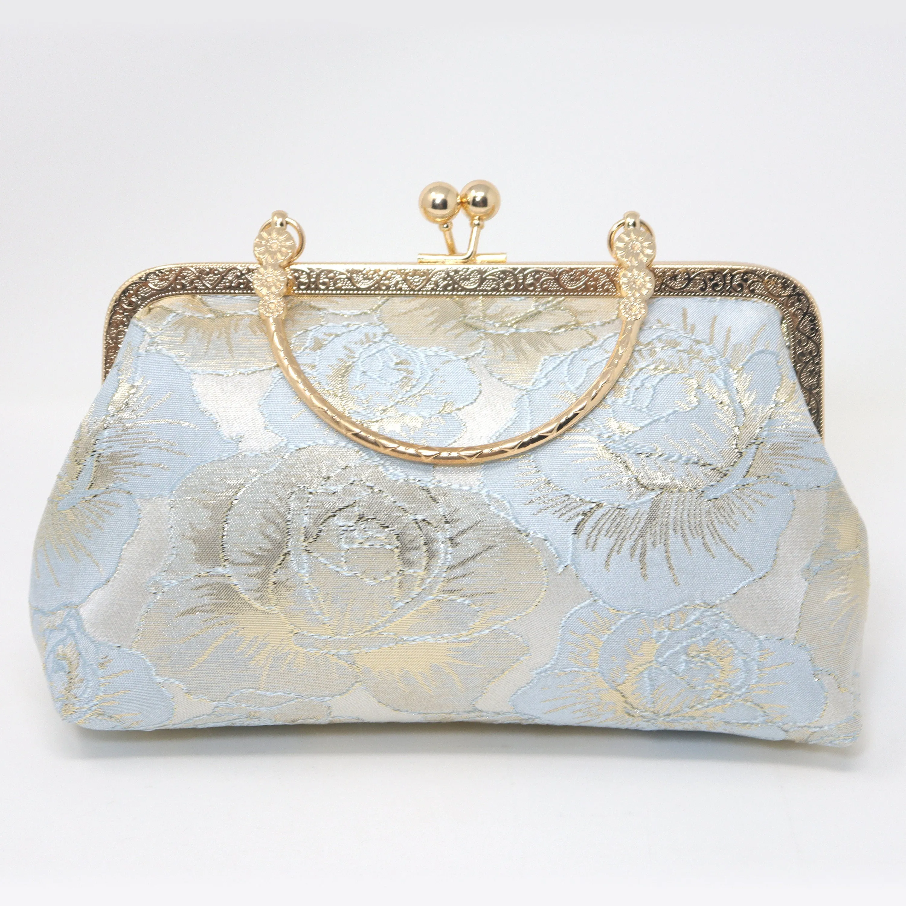 Light Blue Shimmering Gold Rose Floral Wedding Bag, Statement Bag, Evening Clutch, Wedding Clutch, Bridal Clutch, White Cross Body Bag