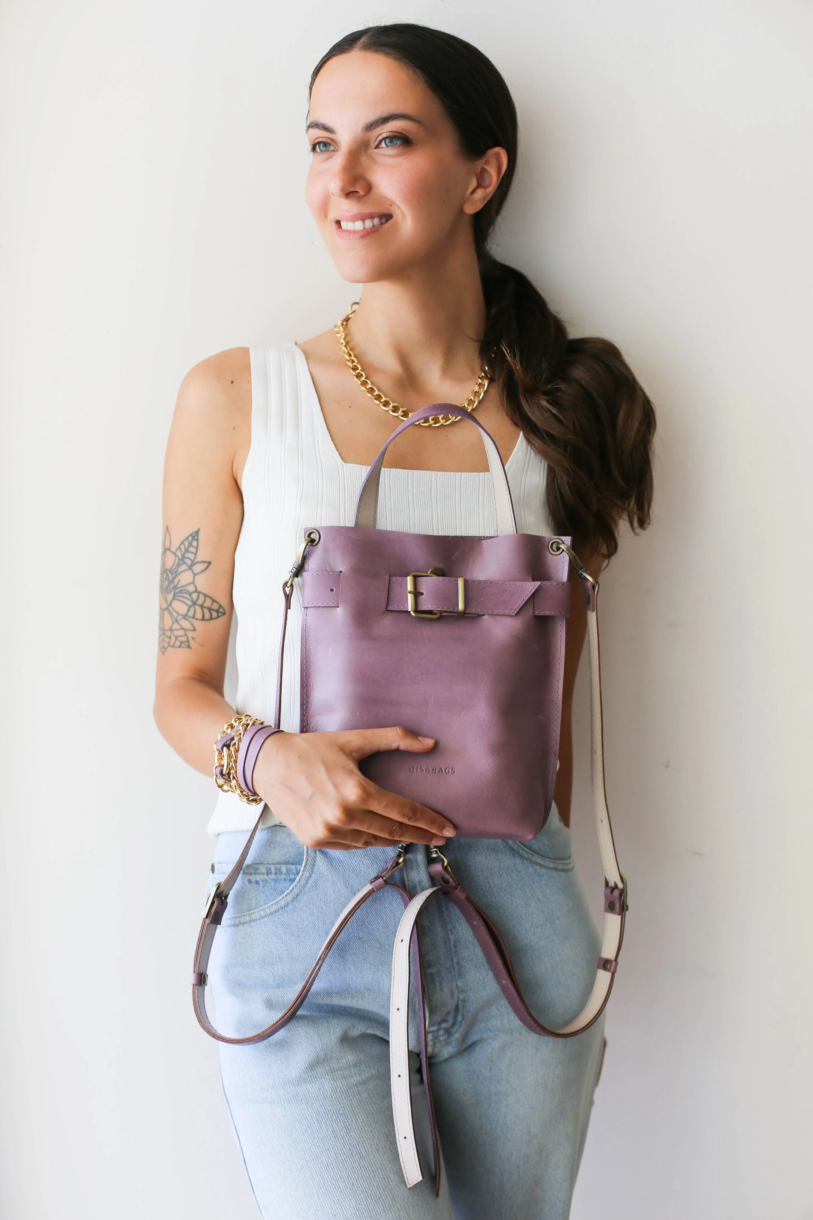 Lilac Mini Leather Backpack