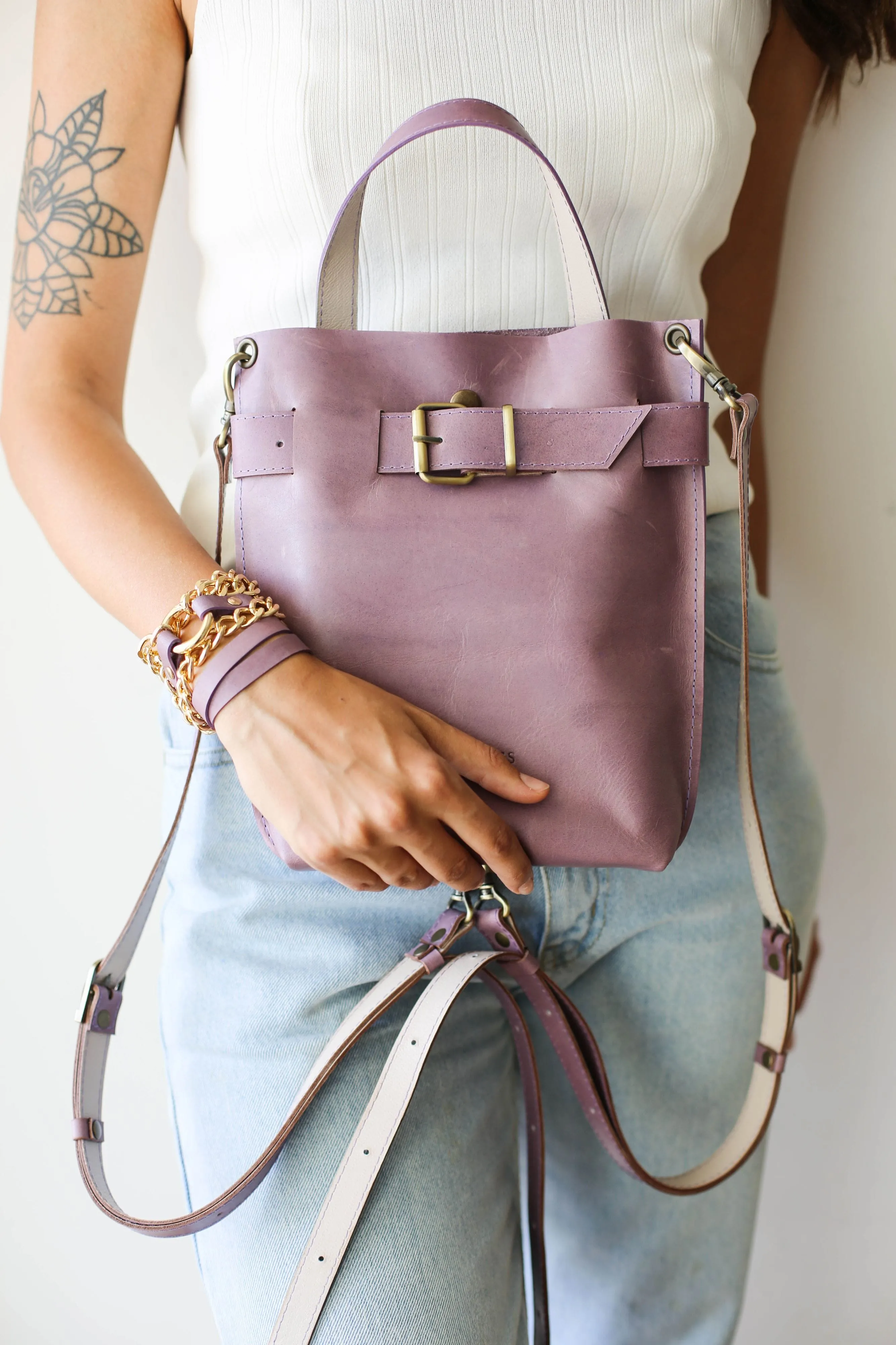 Lilac Mini Leather Backpack