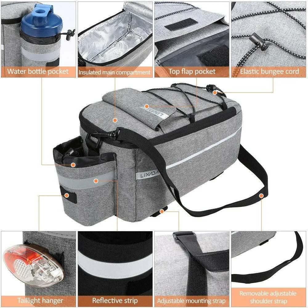 Lixada Insulated Trunk Cooler Bag with Rain Cover Waterproof Cycling Bicycle Rear Rack Storage Luggage Bag Reflective MTB Bike Pannier Bag Shoulder Bag