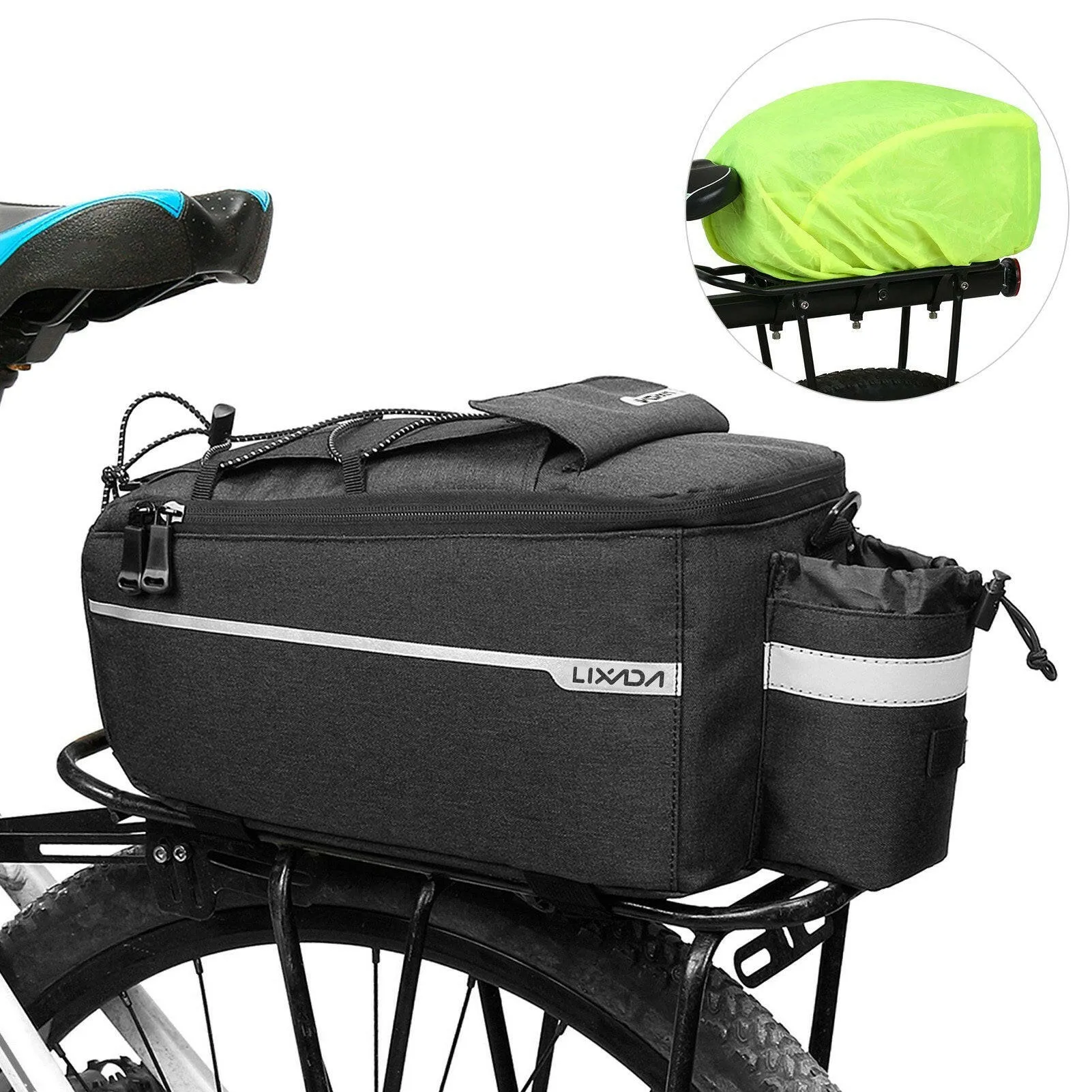 Lixada Insulated Trunk Cooler Bag with Rain Cover Waterproof Cycling Bicycle Rear Rack Storage Luggage Bag Reflective MTB Bike Pannier Bag Shoulder Bag