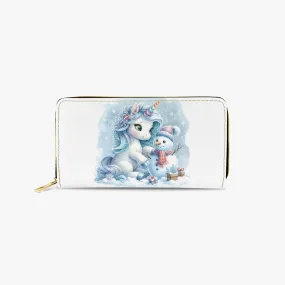 Long Type Zipper Purse, Christmas, Unicorn with Snowman, awd-517