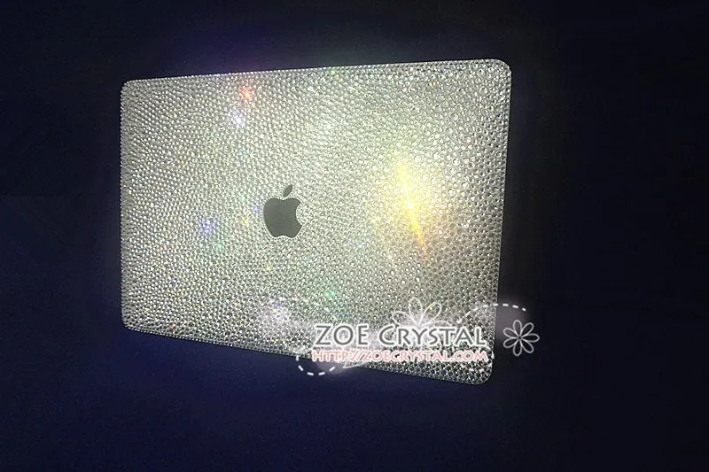 MACBOOK Case / Cover in CLEAR WHITE Crystals Random Sizes Pattern (Air/Pro/Retina)Add Name or Words