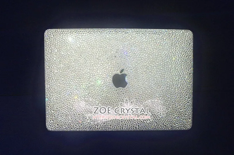 MACBOOK Case / Cover in CLEAR WHITE Crystals Random Sizes Pattern (Air/Pro/Retina)Add Name or Words