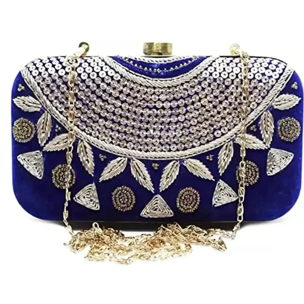 MaFs Blue Embroidered Women clutches For Weddings