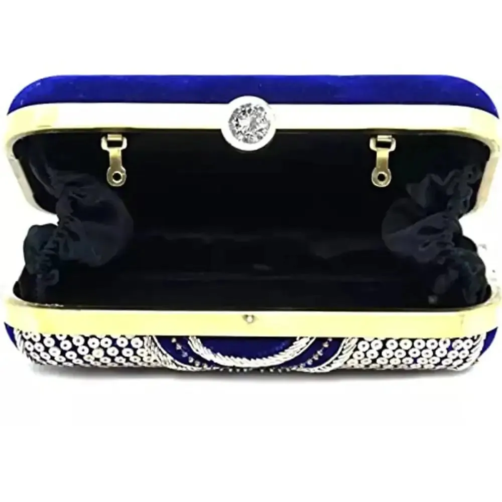 MaFs Blue Embroidered Women clutches For Weddings