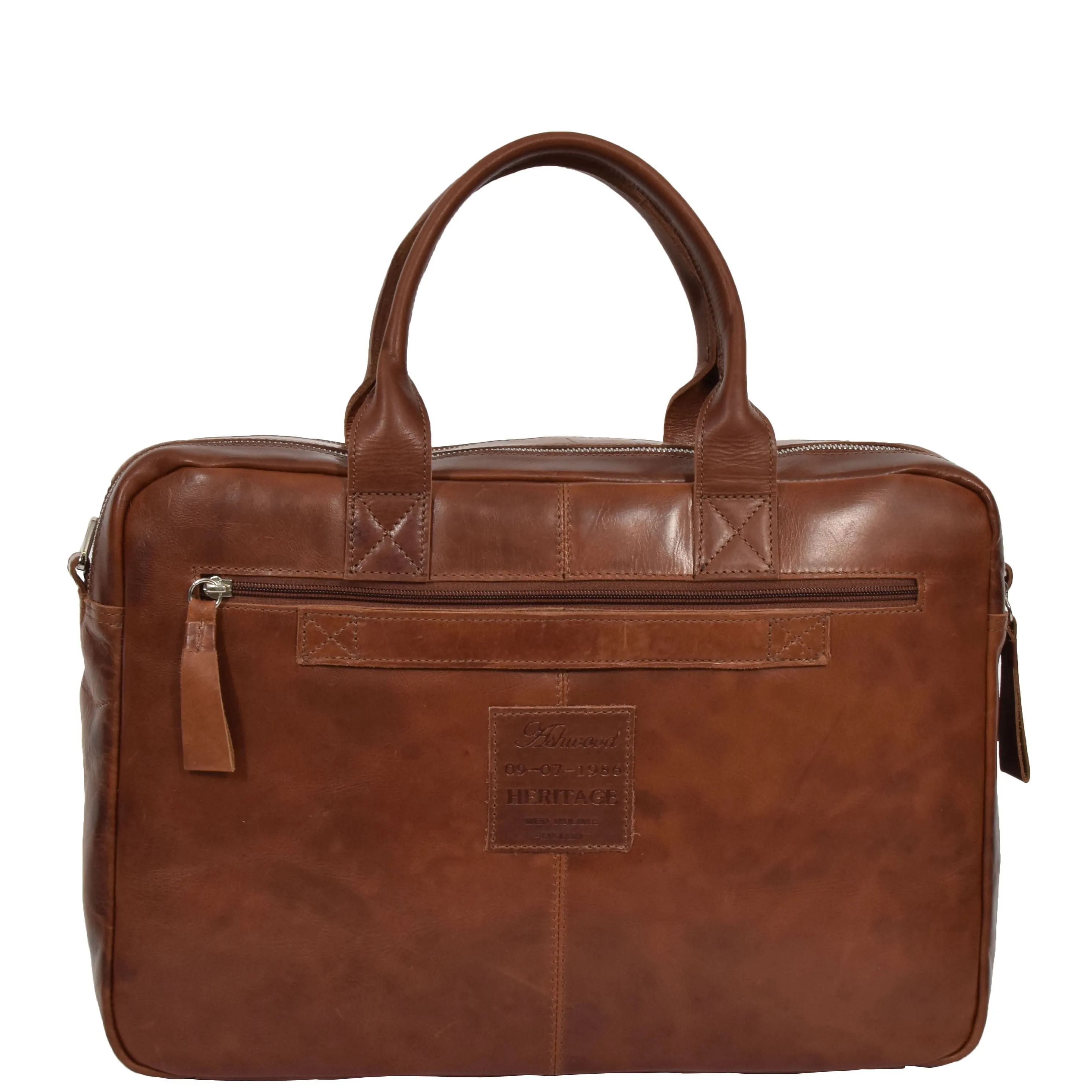 Mens Vintage Leather Organiser Briefcase Mason Tan