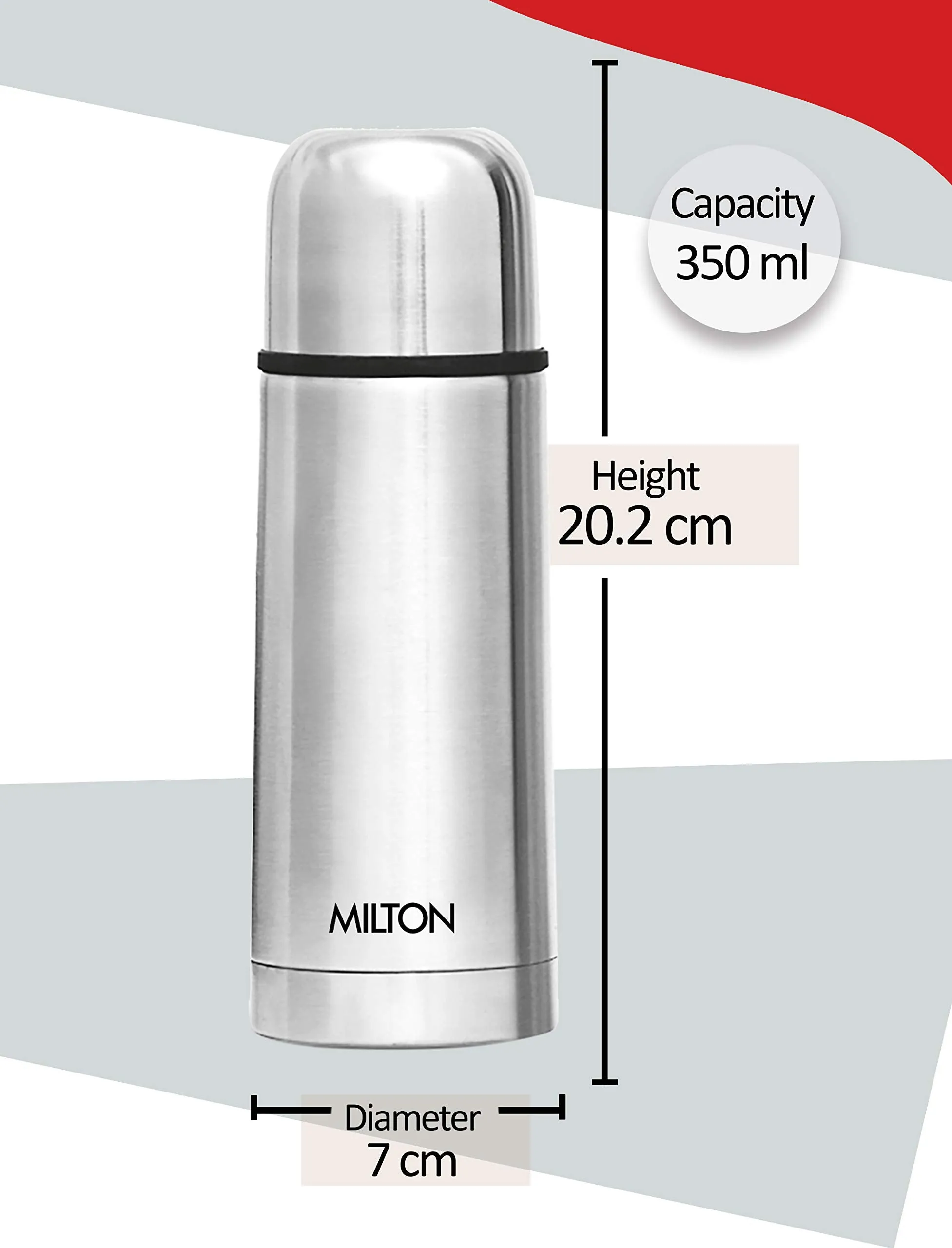 Milton Flip Lid 350 Thermosteel 24 Hours Hot and Cold Water Bottle with Bag, 1 Piece, 350 ml, Silver | Leak Proof | Office | Gym | Home | Kitchen | Hiking | Trekking | Travel