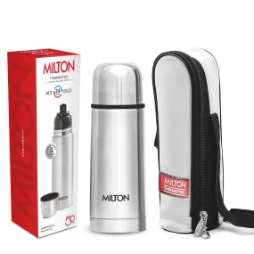 Milton Flip Lid 350 Thermosteel 24 Hours Hot and Cold Water Bottle with Bag, 1 Piece, 350 ml, Silver | Leak Proof | Office | Gym | Home | Kitchen | Hiking | Trekking | Travel