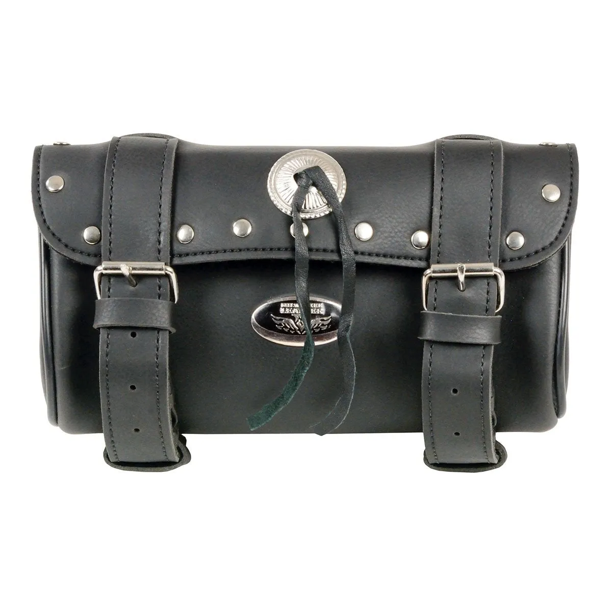 Milwaukee Leather SH62602 Black Small PVC Double Strap with Rivet’s and Concho Windshield-Tool Bag