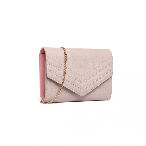 Miss Lulu Chevron Envelope Clutch Bag - Pink | Stylish Evening Accessory