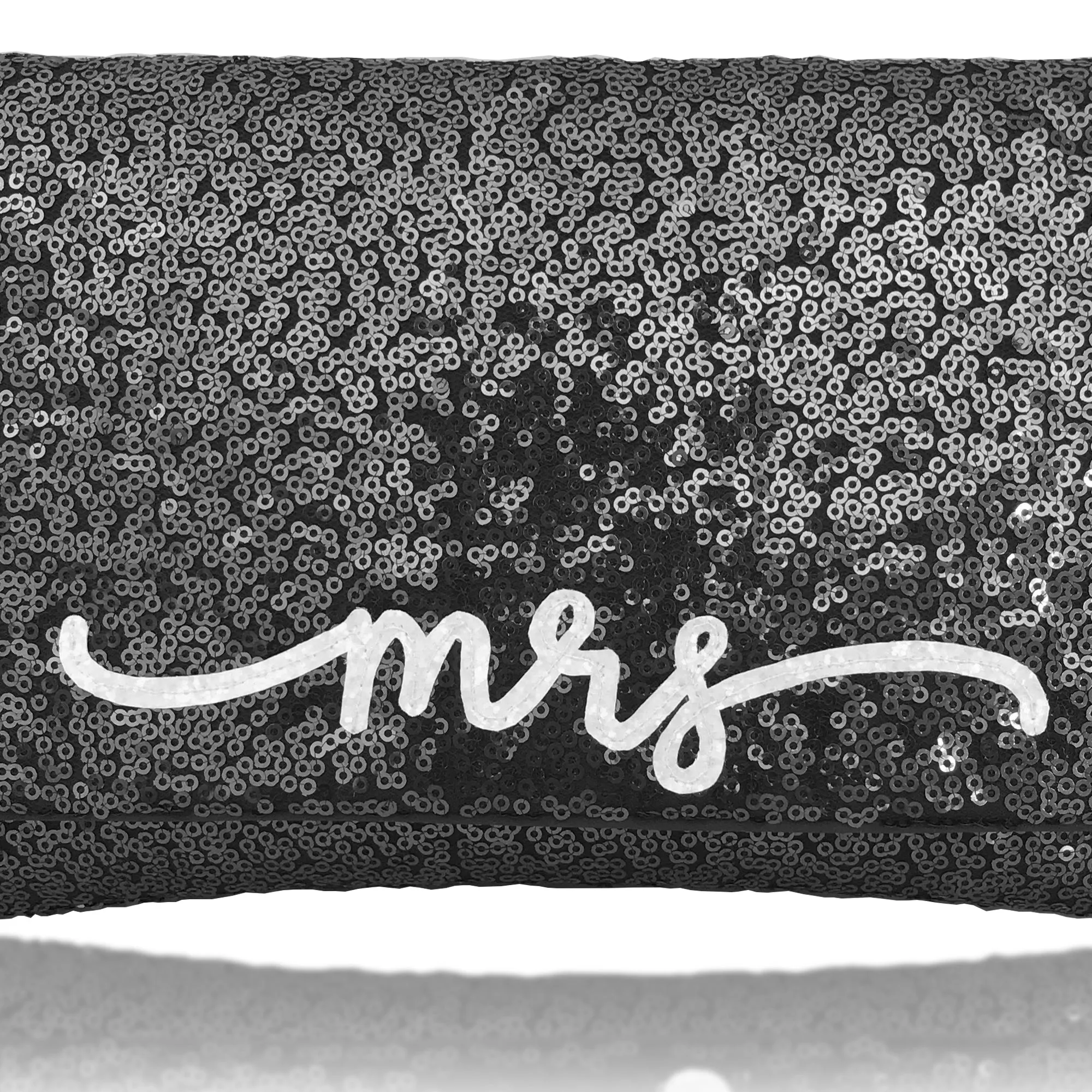 Navy or black sequin MRS clutch flourish font