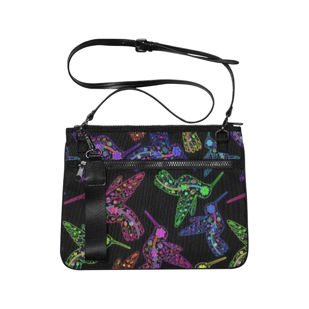 Neon Floral Hummingbirds Slim Clutch Bag