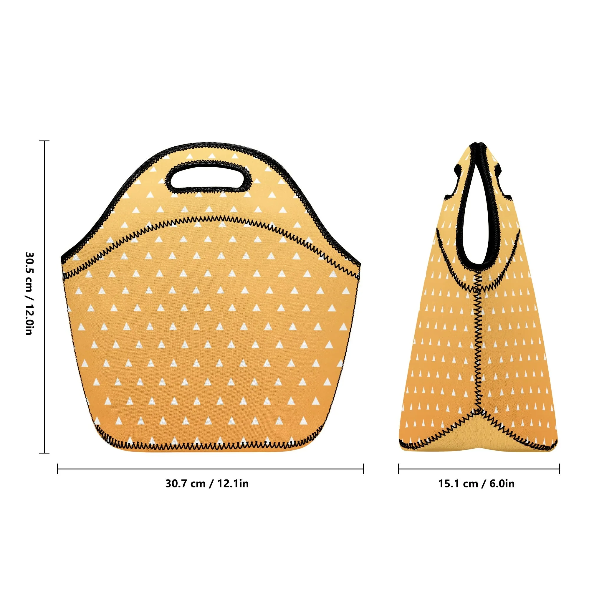 Neoprene lunch bag | Back to School Supplies | Thermal Insulated Lunch Bag | Anime Inspired Yellow Orange Triangles