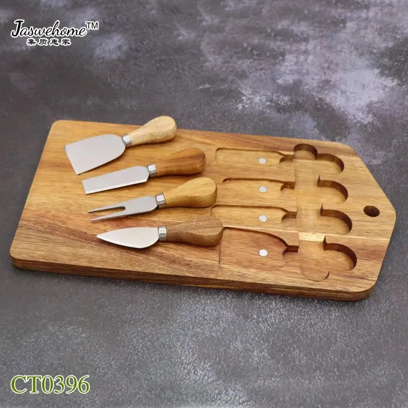 New Natural Acacia Cheese Board Set Cheese Knife With Board 5pcs