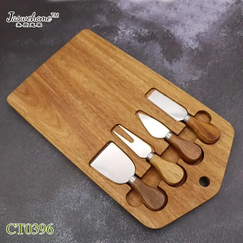 New Natural Acacia Cheese Board Set Cheese Knife With Board 5pcs