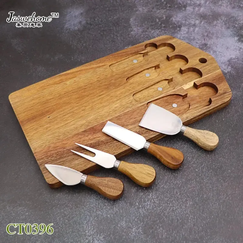 New Natural Acacia Cheese Board Set Cheese Knife With Board 5pcs