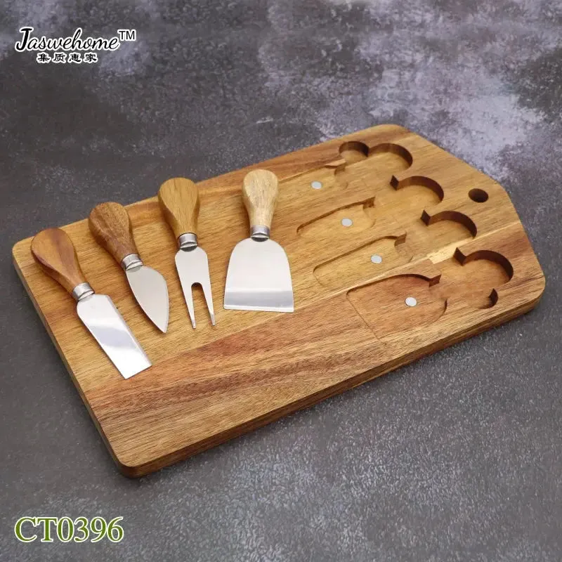 New Natural Acacia Cheese Board Set Cheese Knife With Board 5pcs