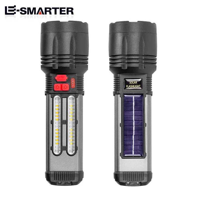 New Solar Flashlight Emergency Light Waterproof Outdoor Charging Strong Light P50 Super Bright Multifunctional Flashlight