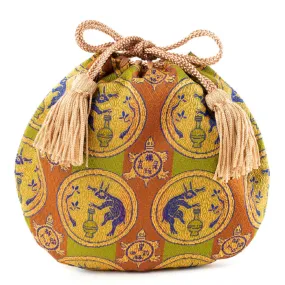 Nishijin-ori Small Drawstring Bag - Rabbit / Brown -,  Made in Kyoto, Japan,  Japanese traditional craft purse