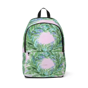 Pastel Pink Floral Backpack, Purple Lavender Floral Print Designer Unisex Fabric Travel Bag