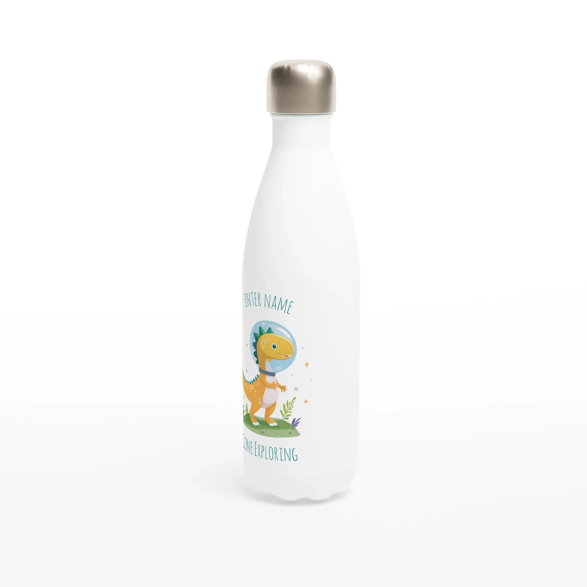 Personalisable White 17oz Stainless Steel Water Bottle - Cute Astro Dino