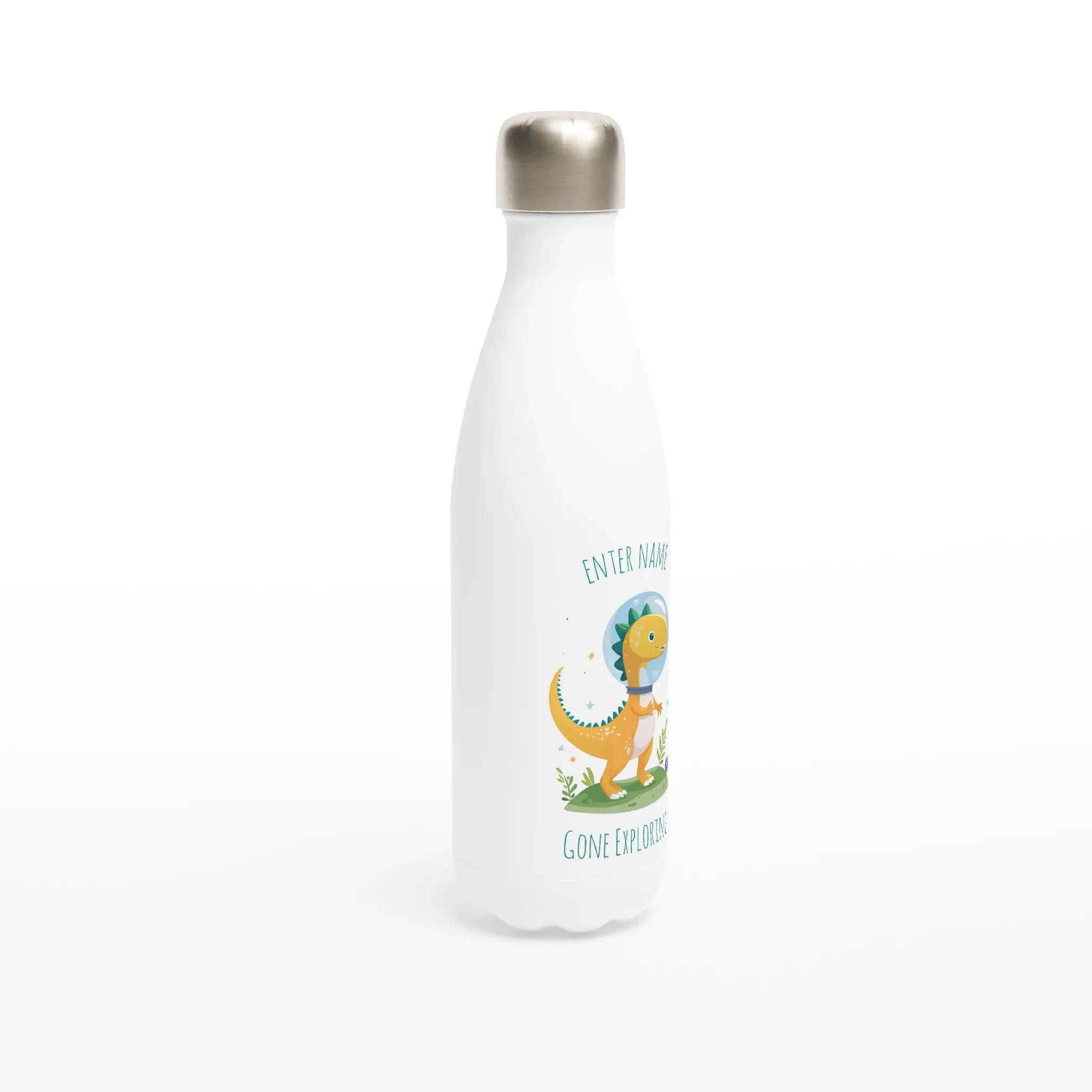 Personalisable White 17oz Stainless Steel Water Bottle - Cute Astro Dino