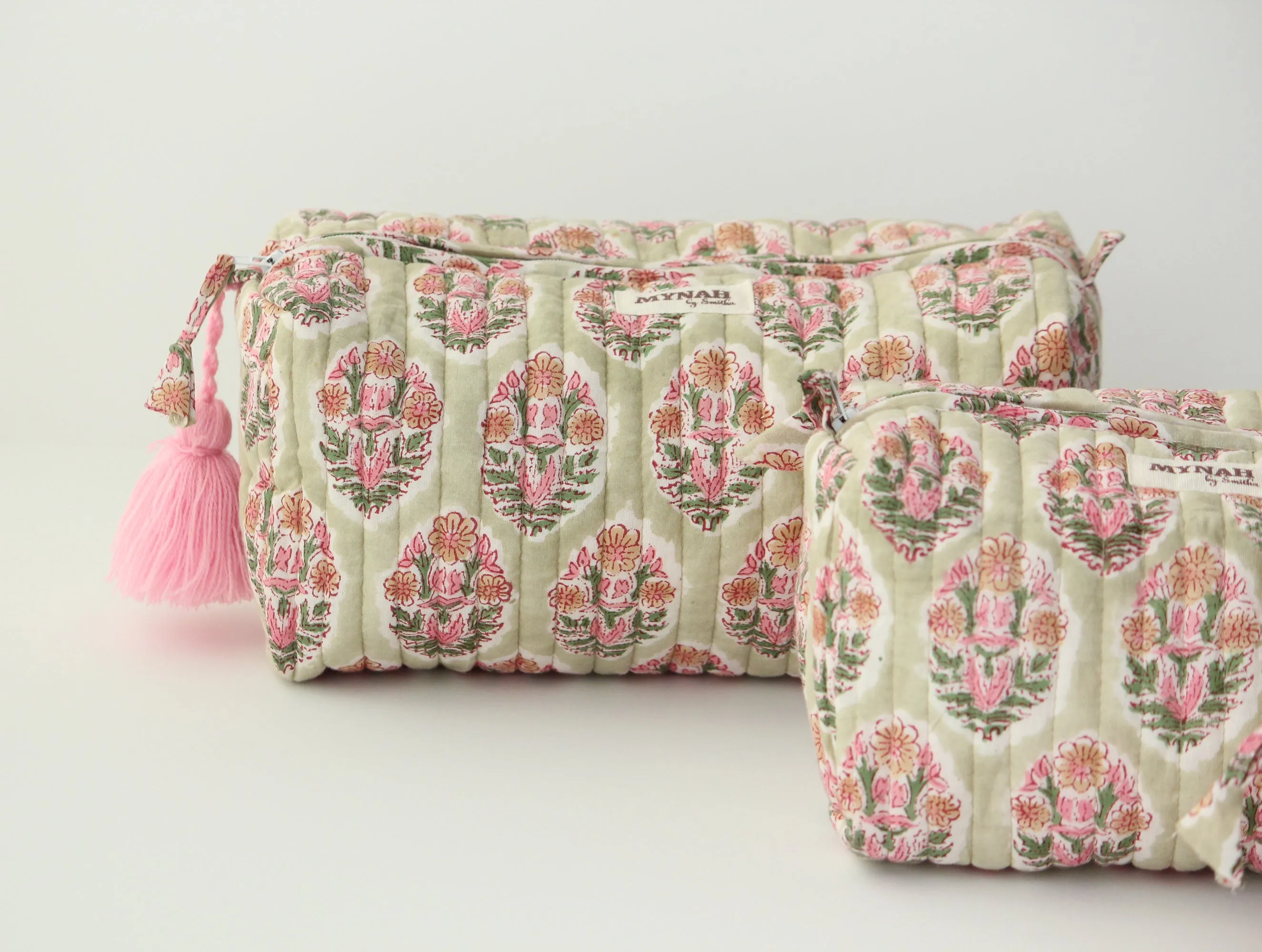 'PISTACHIO BOUQUET'  printed travel/makeup zipper pouch-LARGE only