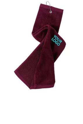 Port Authority Grommeted Tri-Fold Golf Customized Towels, Maroon