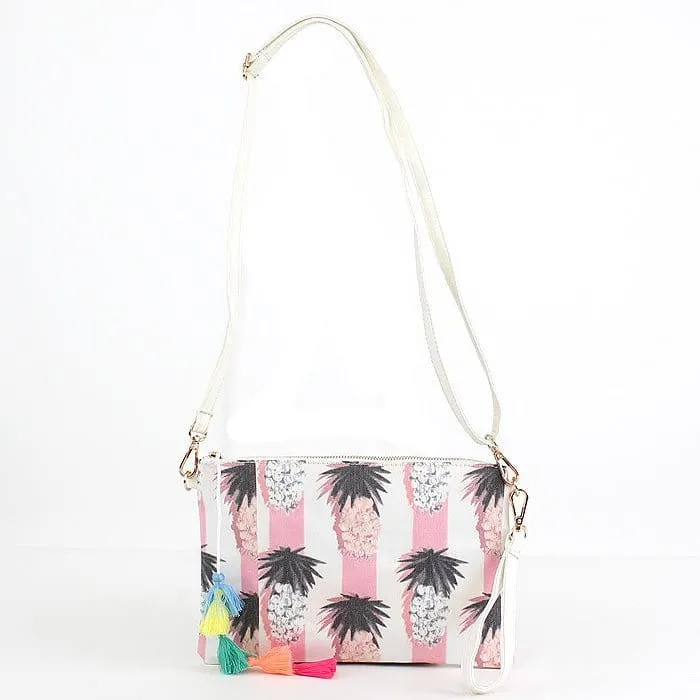 PPC5026(BK) Pineapple Print Fashion Clutch/Crossbody Bag with Tassel