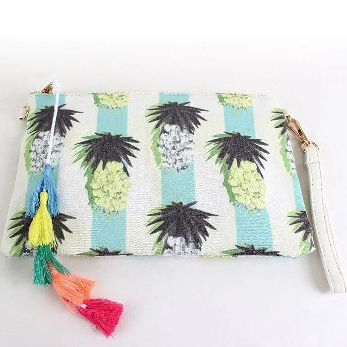 PPC5026(BK) Pineapple Print Fashion Clutch/Crossbody Bag with Tassel