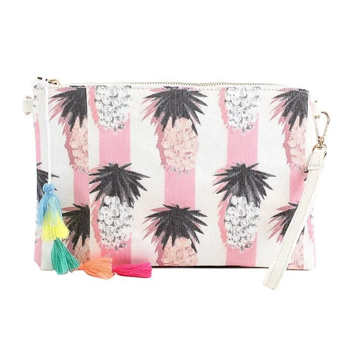 PPC5026(BK) Pineapple Print Fashion Clutch/Crossbody Bag with Tassel