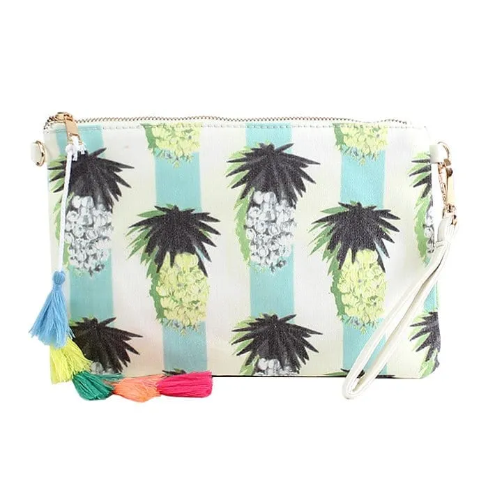 PPC5026(BK) Pineapple Print Fashion Clutch/Crossbody Bag with Tassel