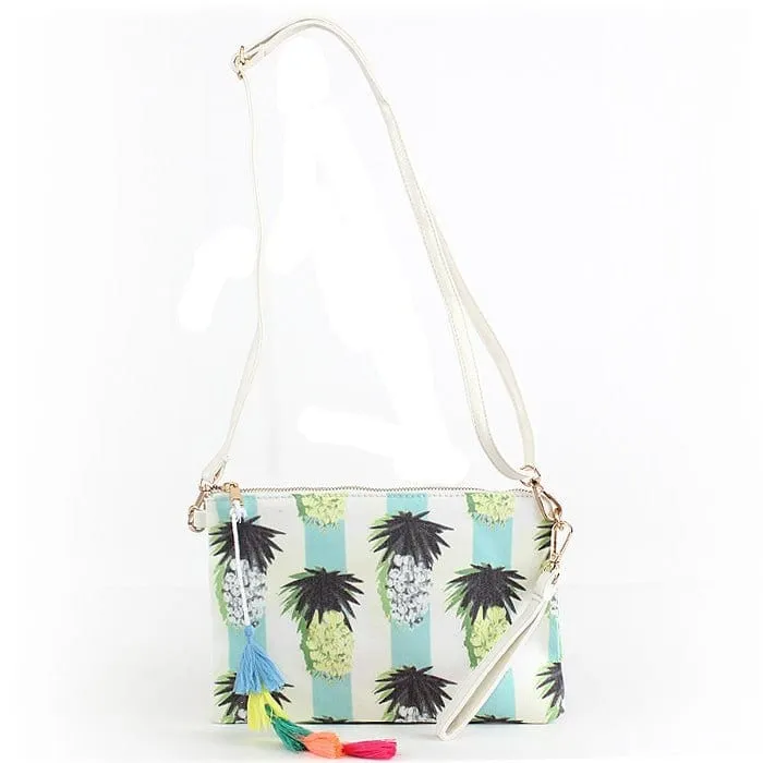 PPC5026(BK) Pineapple Print Fashion Clutch/Crossbody Bag with Tassel