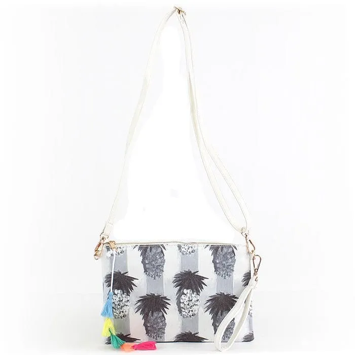 PPC5026(BK) Pineapple Print Fashion Clutch/Crossbody Bag with Tassel