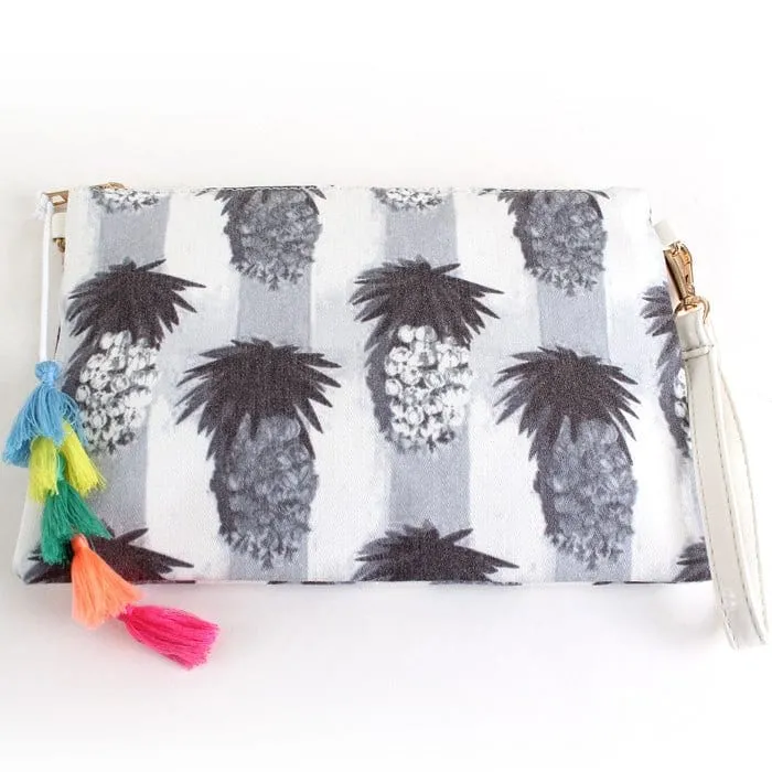 PPC5026(BK) Pineapple Print Fashion Clutch/Crossbody Bag with Tassel