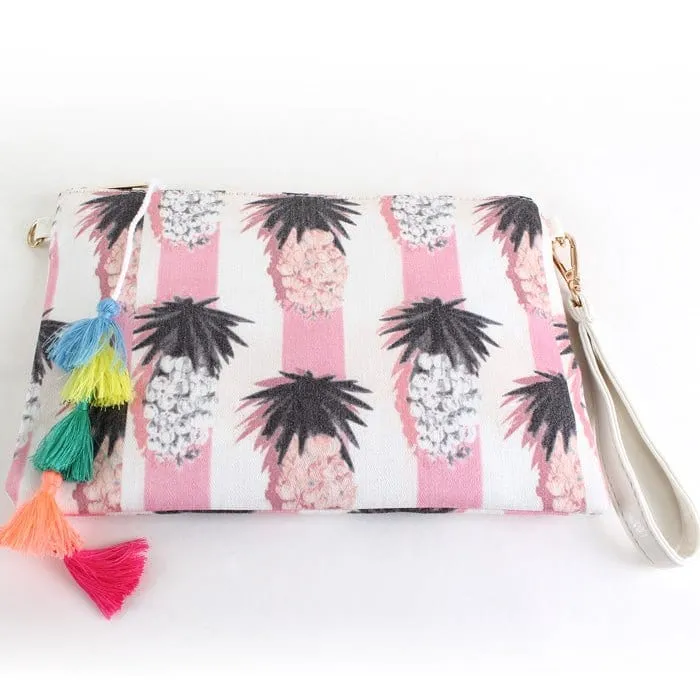 PPC5026(BK) Pineapple Print Fashion Clutch/Crossbody Bag with Tassel