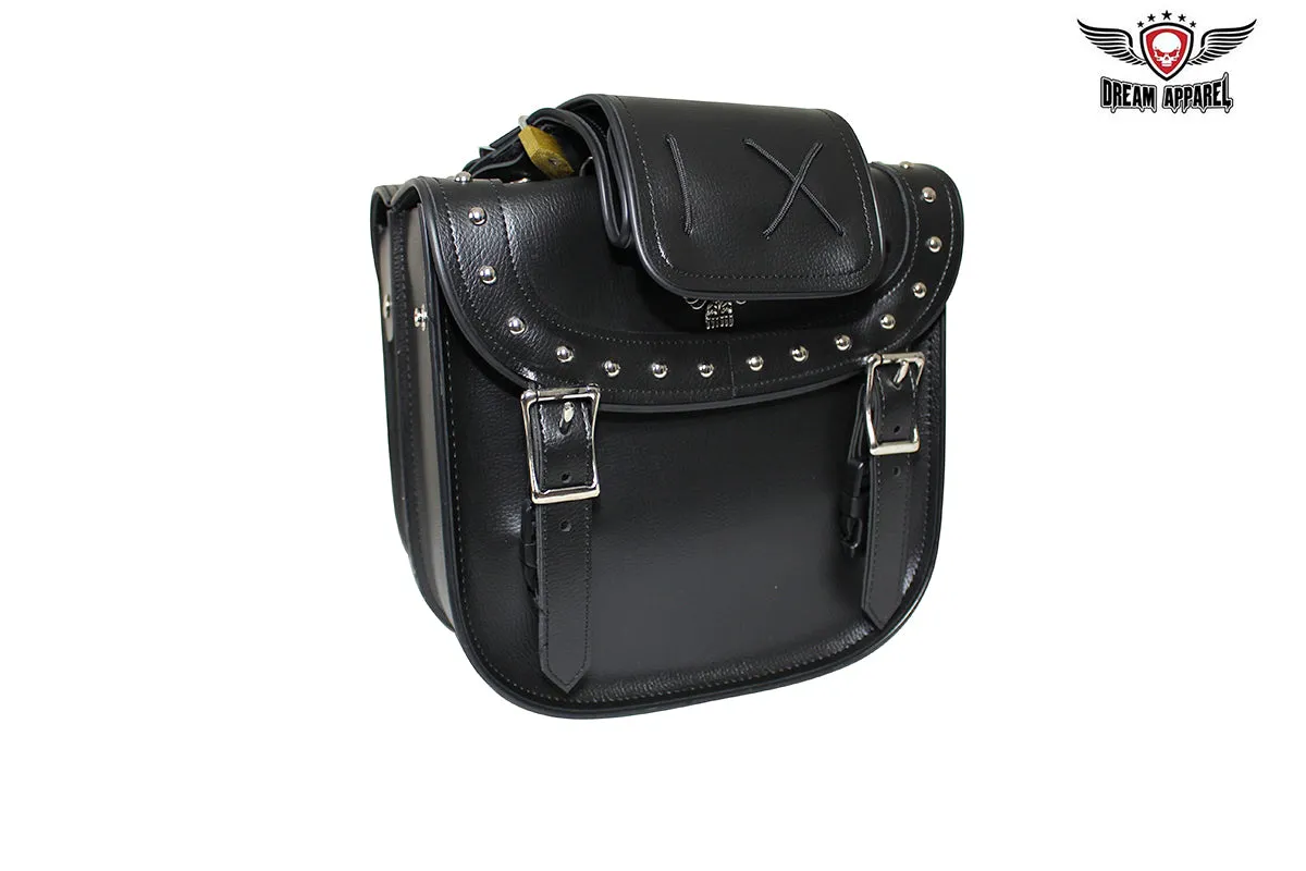 PVC Motorcycle Saddlebag With Studs & Quick Release