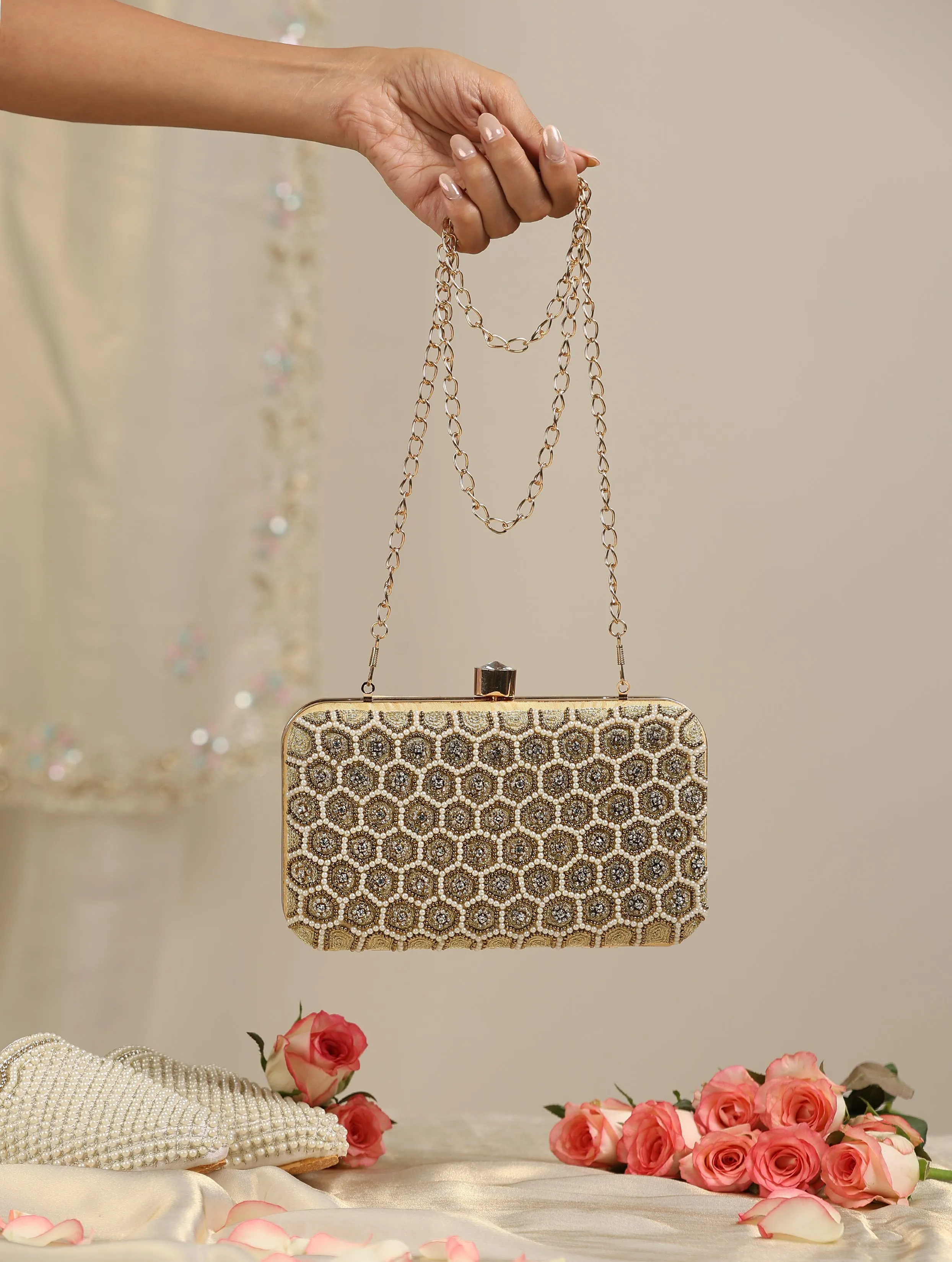 Radiant Hexagon Gold Clutch Bag