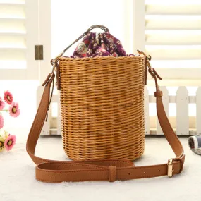 Rattan Bucket Lady Beach Handbag