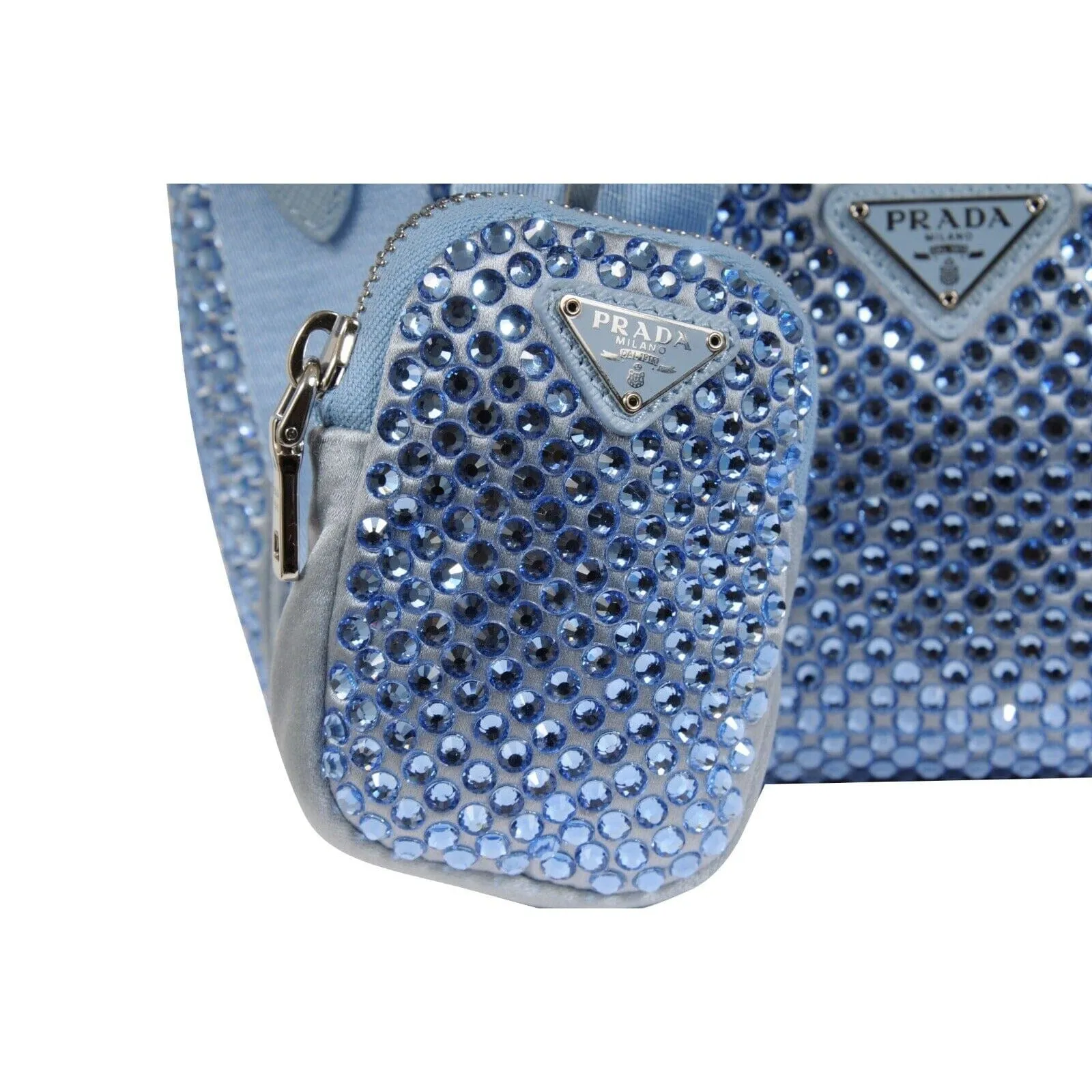 Re-Edition 2005 Satin Light Blue Crystal Mini Cargo Shoulder Crossbody Bag