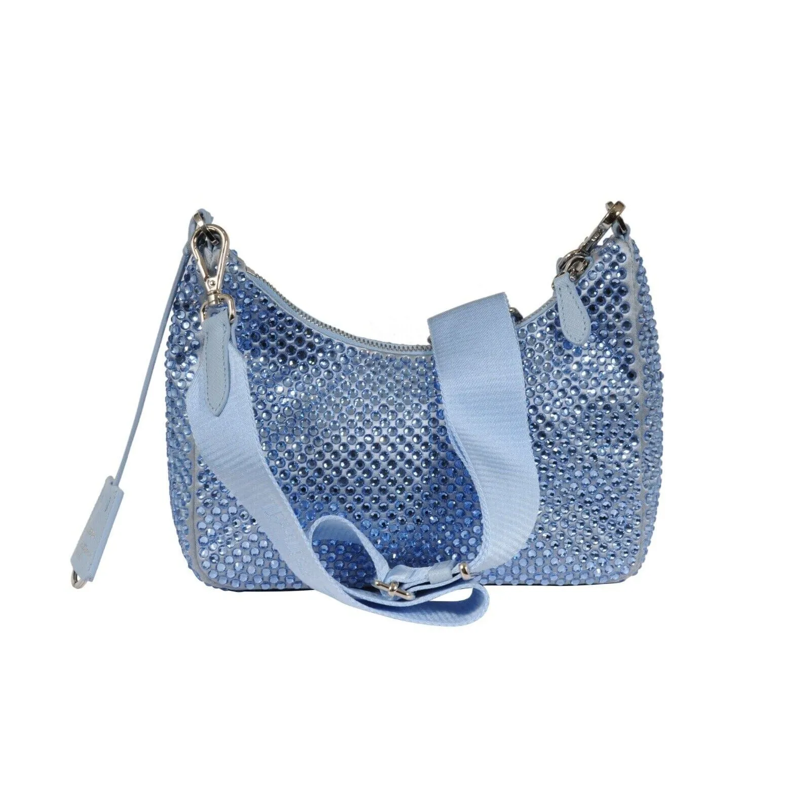 Re-Edition 2005 Satin Light Blue Crystal Mini Cargo Shoulder Crossbody Bag