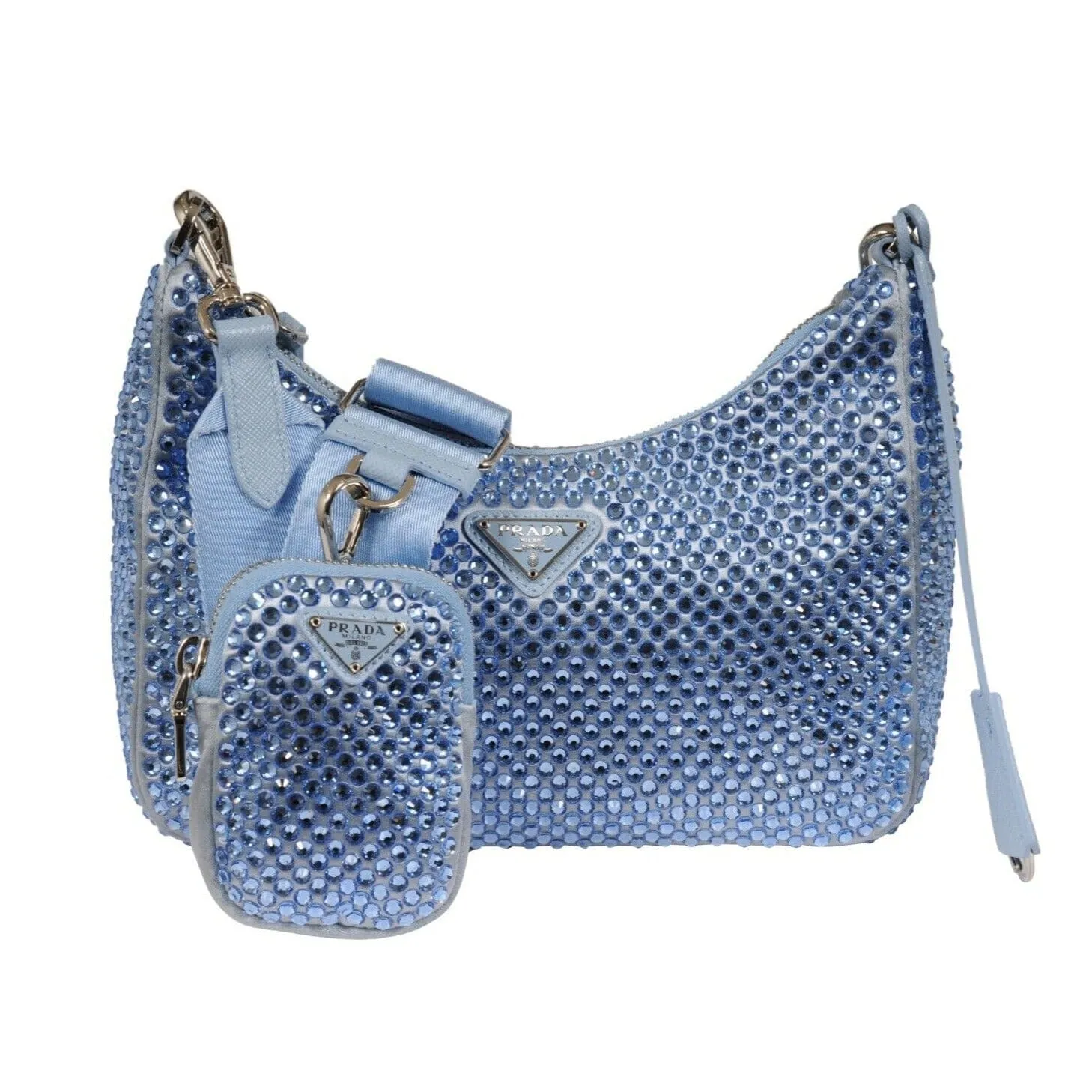 Re-Edition 2005 Satin Light Blue Crystal Mini Cargo Shoulder Crossbody Bag